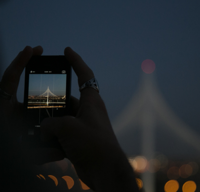 Passenger takes photo of Margaret Hunt Hill Bridge from Helicopter